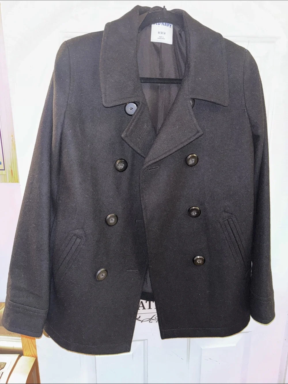 Old Navy Men's Black Double-Breasted Peacoat